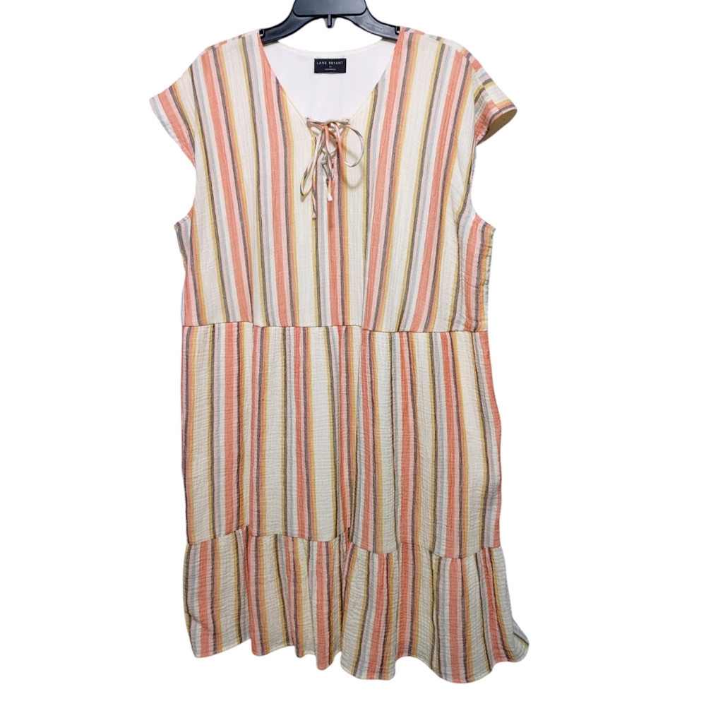 Lane Bryant Colorful Striped Lace-Up Neck Swing Dress Women's Plus Size 16 - Picture 3 of 10